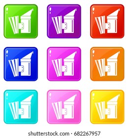 Fumigation icons of 9 color set isolated vector illustration