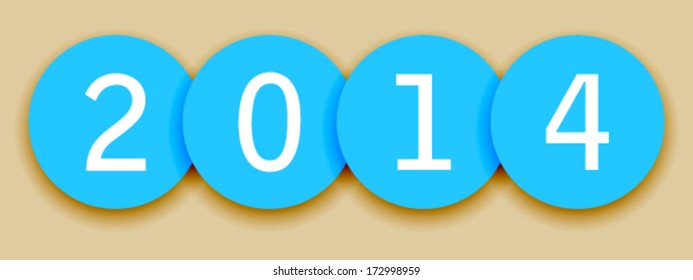 Fun 2014 new year design of overlaid blue circles with shadows on beige background
