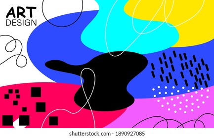 Spaß auf 90ern Hintergrund. Trendy minimalistisch. Muster Popkunst. Abstrakter bunter, spaßiger Hintergrund. Trendelemente. Hipster-Stil 80er-90er. Memphis-Muster.