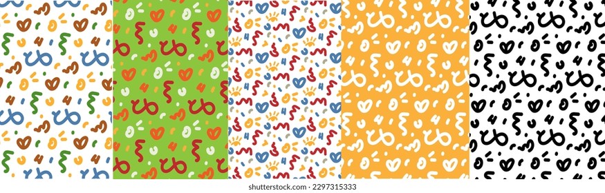Fun 90s doodle kidcore geometric squiggle  seamless pattern