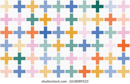 Fundo abstrato divertido com formas cruzadas coloridas, figuras geométricas. Fundo festivo multicolorido. Texturas de estilo de arte pop. Layout de design vetorial para apresentações de banners, folhetos, cartazes.