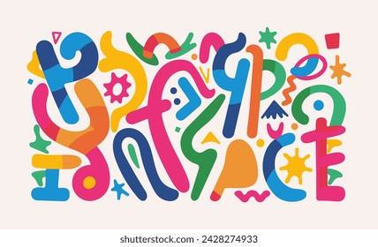 Fun abstract background with colorful freehand doodles. Simple random shapes and scribbles in bright colors