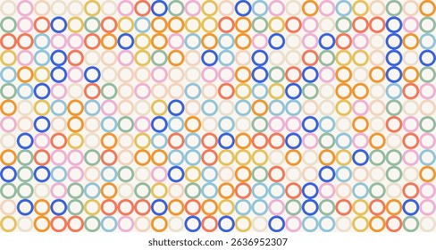 Fun abstract background with colorful geometric shapes, circles. Playful simple vector design in trendy bright colors.