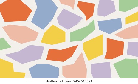 Fun abstract background with colorful hand drawn shapes. Cute geometric pattern. Childish doodle design.