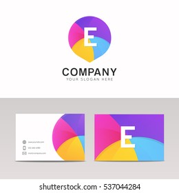 Fun abstract colorful logo E letter flat kinds icon sign vector design with corporate identity business card.