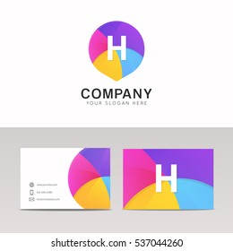 Fun abstract colorful logo H letter flat kinds icon sign vector design with corporate identity business card.