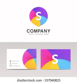 Fun abstract colorful logo S letter flat kinds icon sign vector design with corporate identity business card.