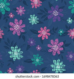 Flores de doodle abstractas divertidas, de fondo floral creativo, excelentes para tejidos de verano y primavera, banderas, tapicerías, envolturas - diseño vectorial