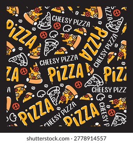 Fun Abstract Night Party with Pizza Slices Pattern. Perfect for fast food branding, restaurant packaging, kitchen decor, textile, wallpaper, wrapping paper, and food-themed designs.