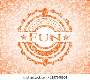 Fun abstract orange mosaic emblem with background