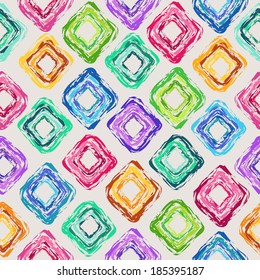 Fun abstract seamless pattern of colorful hand drawn rhombus