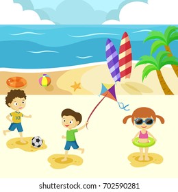 Fun and active game for  kids play on the beach in summer holiday.