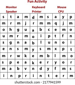 Fun Activity for kids, Creative Learning concept, finding game, search for computer parts