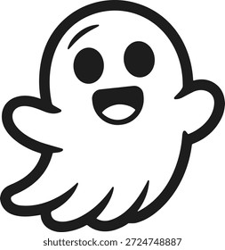 Una divertida y adorable Ilustración vectorial de arte fantasma, perfecta para diseños con temática de Halloween. Este fantasma de dibujos animados en blanco y negro es ideal para pegatinas, carteles, invitaciones, tarjetas de felicitación, obras de arte digitales y decoraciones. Formato de Vector de alta calidad para un uso versátil.