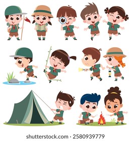 Fun and Adventurous Young Scouts Collection Illustration