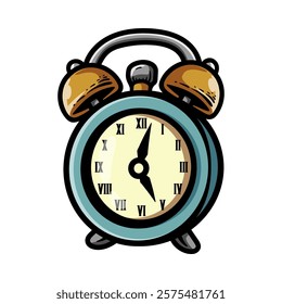 fun alarm clock isolated colored drawing line art style sketch classic vintage design illustration