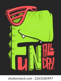 Fun all day vector illustration Dinosaur in glasses t-shirt design