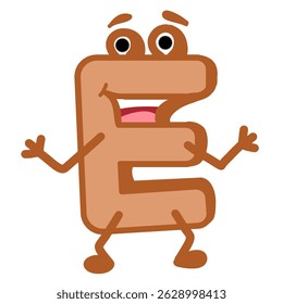 Fun Alphabet, Cartoon character letter E with cute expression. Cute cartoon alphabet character illustration for early childhood education.