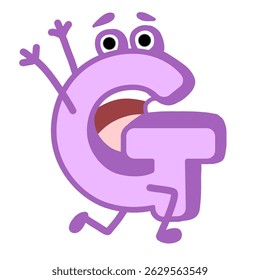 Fun Alphabet, Cartoon character letter G with cute expression. Cute cartoon alphabet character illustration for early childhood education.