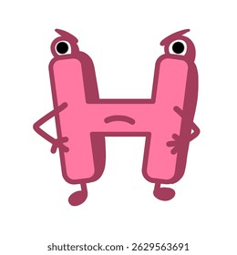 Fun Alphabet, Cartoon character letter H with cute expression. Cute cartoon alphabet character illustration for early childhood education.