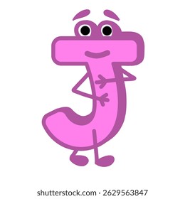 Fun Alphabet, Cartoon character letter J with cute expression. Cute cartoon alphabet character illustration for early childhood education.