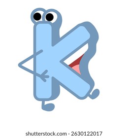 Fun Alphabet, Cartoon character letter K with cute expression. Cute cartoon alphabet character illustration for early childhood education.