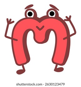 Fun Alphabet, Cartoon character letter M with cute expression. Cute cartoon alphabet character illustration for early childhood education.
