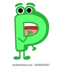  Fun Alphabet, Cartoon character letter P with cute expression. Cute cartoon alphabet character illustration for early childhood education.