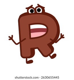 Fun Alphabet, Cartoon character letter R with cute expression. Cute cartoon alphabet character illustration for early childhood education.