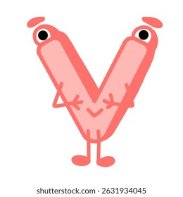 Fun Alphabet, Cartoon character letter V with cute expression. Cute cartoon alphabet character illustration for early childhood education.	