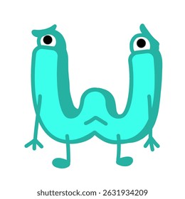 Fun Alphabet, Cartoon character letter W with cute expression. Cute cartoon alphabet character illustration for early childhood education.	
