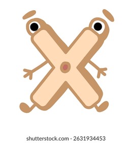 Fun Alphabet, Cartoon character letter X with cute expression. Cute cartoon alphabet character illustration for early childhood education.	