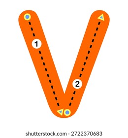 Divertida hoja de cálculo de seguimiento de letra V del alfabeto para niños Ilustración vectorial