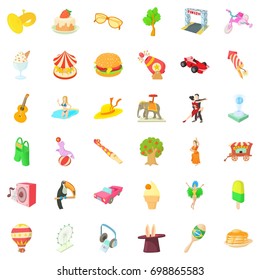 Fun amusement icons set. Cartoon style of 36 fun amusement vector icons for web isolated on white background