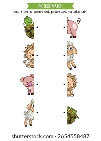 Fun Animal Half Picture Matching Game for Kids
