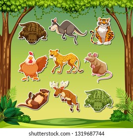 Fun animal sticker pack illustration