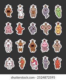 Fun animals on clothespin. Sticker Bookmark. Cute home decor. Hand drawn style. Vector drawing. Collection of design elements.
