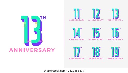 Colección del logo del aniversario de la diversión. Icono de número colorido para cumpleaños o evento con concepto 3d. Plantilla de símbolo de celebración