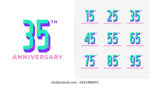 Fun anniversary logo collection. Colorful number icon for birthday or event with 3d concept. Celebration symbol template
