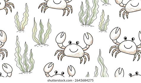 A Fun Aquatic Adventure Awaits Cute Crabs and Seaweed Underwater Cartoon Design