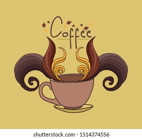 fun art background cup coffee line vector 