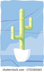 Fun art print style Cactus in bright modern colours - highly stylised upbeat vibe for a fresh hip decoration