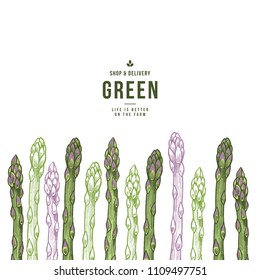 Fun asparagus organic market design template. Organic vegetables. Vector illustration