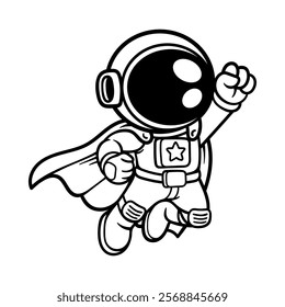 fun astronaut superhero cartoon character isolated drawing line art style sketch classic vintage design illustration