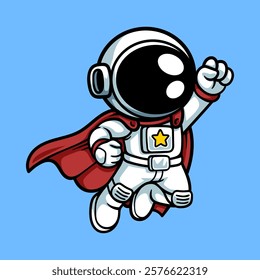 fun astronaut superhero cartoon colored character isolated drawing line art style sketch classic vintage design illustration