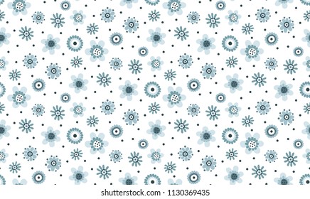 Fun baby seamless in the form different blue flowers. Vector background.