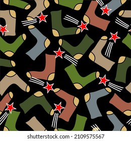 Fondo divertido para el 23 de febrero. Los calcetines como regalo. Patrón de vectores sin fisuras Día del Defensor de la Patria. Fiesta rusa. Humor ruso