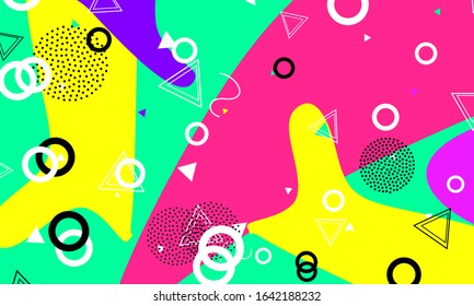 Fun background pattern. Pink, blue, yellow colors. Vector Illustration. Abstract colorful fun background. Hipster style 80s-90s.