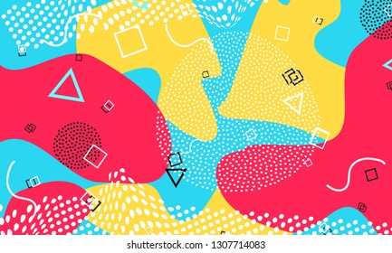 Fun Background Pattern. Red, Blue, Yellow Colors. Vector Illustration. Abstract Colorful Fun Background. Hipster Style 80s-90s. 