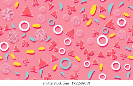 Fun Background. Pink Color. Memphis Style Patterns. Abstract Colorful Fun Background. Hipster Style 80s-90s. Fun pattern.